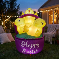 Inflatable Basket with Chicks Built-in LED Lights Easter Inflatable Outdoor Decoration for Yard, Garden, Lawn