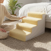 4-Step Pet Stairs Lightweight Puppy Sofa Stairs Dog Bed Steps Easy Assembly Soft Cat Climbing Ladder Machine-Washable Cover