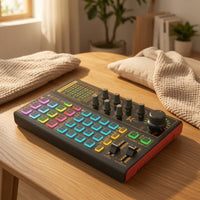 Compact Livebroadcasting Sound Card Adjustable Audio Mixer with Bluetooth LED Lights Portable for Streamers, Creators, Vocalists, Home Studio, Karaoke