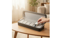 Watch Case with 6 Slots PU Leather Zippered Watch Organizer Lightweight for Journeyers