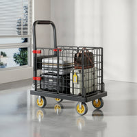 Foldable Utility Cart Quiet Rolling Cart with Wire Enclosure Portable