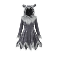Wolf Costume with Hood Asymmetrical Wolf Dress with Hood Long Sleeves Outfit  for Women