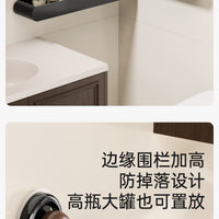 西图子中古风卫生间新款置物架洗漱台浴室免打孔壁挂化妆品收纳架 【免钉胶50cm-1个装】胡桃木色