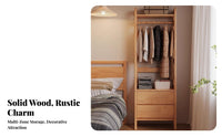 Wooden Coat Rack with Drawers Solid Wood Standing Clothes Stand Multi-functional Organizer with Shelves and Hanging Rod Suitable for Renters Hallway Office Bedroom Entryway