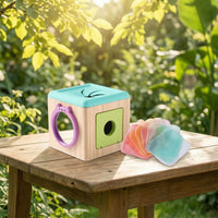 Fine Motor Shape Sorter with Textile Pieces Hands-on Wooden Shape Sorter Cube Easy-to-Grip Wooden Activity Cube Sturdy for Playroom