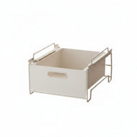 Under Cabinet Organizer Raised Side Rails Bin with Metal Frame White Below Sink Organizer