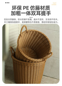 藤编织脏衣桶卫浴脏衣服收纳筐家用洗衣篮圆形脏衣篓大容量收纳桶