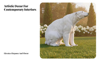 Seated Northern Bear Sculpture Textured Textured Coat Northern Bear Statue White Finish for Lawn, Aquarium Themed