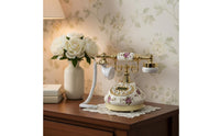 Decorative Ceramic Flower Phone Floral Print Design Telephone No Batteries Needed for Living Room, Gift, Office