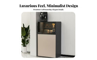 Wide Countertop Living Room Storage Cabinet Sturdy Construction Floor Standing Wine Cabinet Push-to-Access Doors Glass Door Sideboard Anti-Tip Safety for Small Apartment Dwellers, Interior Design Enthusiasts, Homeowners, Home Bar, Entryway