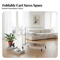 Easy Mobility Foldable Glass Cart Multi-Functional Rolling Serving Cart Versatile Wheeled Beverage Trolley Locking Wheels for Apartment Dwellers, Entertainers, Home Decor Enthusiasts, Living Room, Kitchen, Parties, Bedroom