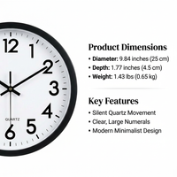 Wall Clock Silent, Battery Operated Movement, Home Living Room Bedroom, Round Acrylic Dial, Modern Casual, Pointer Digital Display