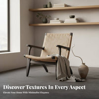 Woven Rope Armchair sturdy Wood Frame Lounge Chair Wabi-Sabi Aesthetic Minimalist Design for Adults, Homeowners, Sunroom, Study