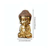 Seated Buddha Figurine Copper Meditation Buddha Statue Gold-Toned Base Meditating Statue for Desk, Car