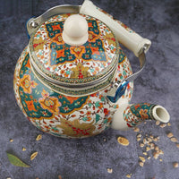 Enamel Water Kettle Multipurpose Use Enamel Tea Kettle Ethnic Design Teapot Removable Lid Large Capacity Teakettle