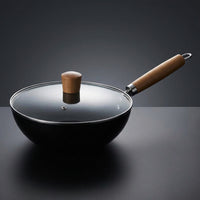 Frying Pan for Induction Hob and Saucepan Use, Iron Wok Style Stir Fry Pan for Induction Cooker, Mini Egg Pan with Lid, Small Wok Design Piece