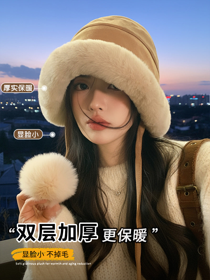 大头围毛绒帽子女款2025新款冬季保暖防寒雷锋帽加绒加厚护耳盆帽
