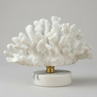Coral Tabletop Ornament White Desktop Decor Piece Gilded Finish for Cabinet
