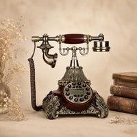 Vintage Phone Gold-Tone Accents Corded Rotary Telephone Antique Telephone Embossed Floral Base Home Communication Device