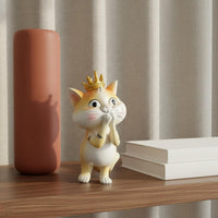 Crowned Cat Figurine Whimsical Cartoon Resin Ornament Hand-Painted Details