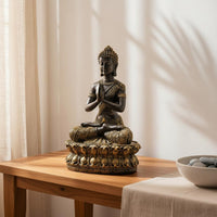 Resin Praying Buddha Ornament Gift Idea Thai Buddha Sculpture Gold Accent Home Decor for Hotel, Office