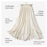 Matching Set Two Piece Outfit for Plus Size Women with Elastic Waist, Chinese Style Irregular Hem Midi Skirt for Summer Casual Wear