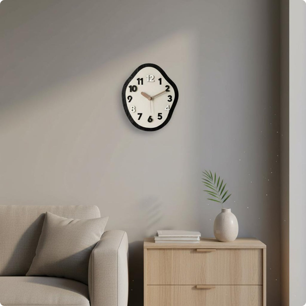 Irregular Wall Clock Easy to Read Wooden Wall Clock Large Numbers Home Decor for Living Room