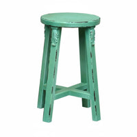 Round Top Rustic Stool French Country Design Round Pedestal Holder Distressed Finish Vintage Look for Patio, Living Room