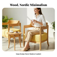 Curved spine Chair and circular table Set Natural Wood Look Cafe Furniture Ergonomic Design Upholstered Seat for Homeowners