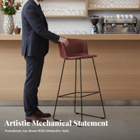 Metal Frame High Stool with Backrest Utilitarian Design Kitchen Island Stool Warehouse Design Built-in Footrest for Homeowners