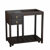 Mobile Tea Station Solid Wood Construction Multi-Tier Rolling Cart on Wheels