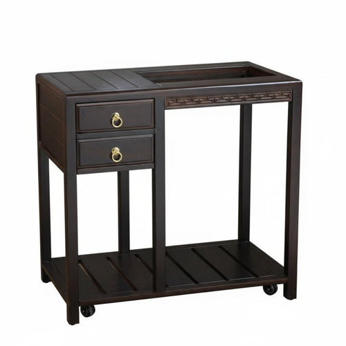 Mobile Tea Station Solid Wood Construction Multi-Tier Rolling Cart on Wheels