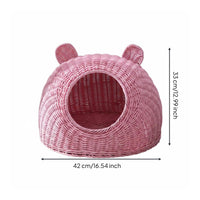 Woven Feline Bed Washable Straw Pet House Reusable for Patio, Cats