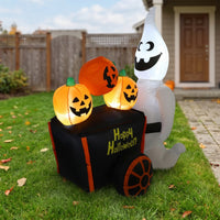 Ghost with Pumpkin Cart Lighted Ghost with Pumpkins in Cart Yard Decoration Waterproof Long-Lasting for Lawn, Garden