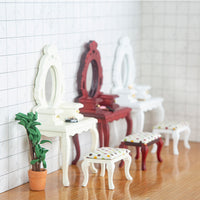 1:12 Dollhouse Miniature Furniture Vanity with Mirror, Drawers, Table and Stool Photo Prop