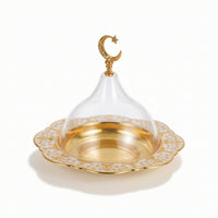 Scalloped Dessert Display with Glass Cover Embossed Pastry Display Plate Decorative Food Tray with Glass Cover Elegant for Party