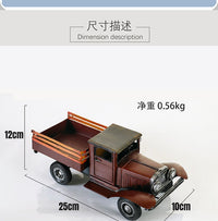 复古手工铁皮汽车模型旅行版皮卡车汽车模型铁皮车模工艺品老爷车