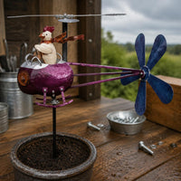 Helicopter Chicken Wind Outdoor Metal Wind Vane Ornament Funny for Patio