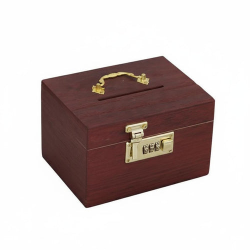 Wooden Piggy Bank with Combination Lock Treasure Chest Home Decoration for Adults