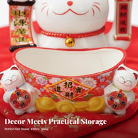 Fortunate Cat Key Bowl Multi-Functional Fortunate Cat Statue with Tray for Shop Owners