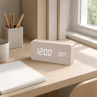 Wooden Digital Alarm USB-Powered Clock Memory Function for Desk