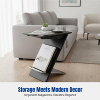 Modern Solid Wood Side Table, Magazine Rack, Stainless Steel Frame, Living Room Shelf
