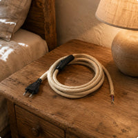 Europlug Power Cord Stripped Wire Ends Braided Lamp Cord Electrical Accessory Rustic