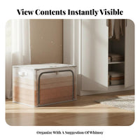 Foldable textile Box Portable Handles Stackable viewing paneled Container for Dorm Room