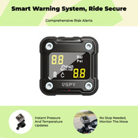 Motorcycle Tire Pressure tracking System, cordless TPMS, instant LCD display, waterproof, paired sensors, enhanced safety