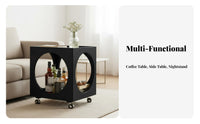 Wheeled Cube Table with Cutouts Sturdy Construction Household Furniture