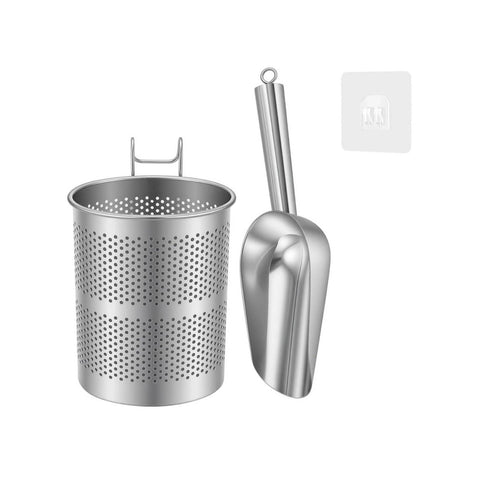 Stainless Steel Ice Scoop with Holder for Freezer Drainage Holes Ice Ladle Set Hanging Loop Food Service Tool