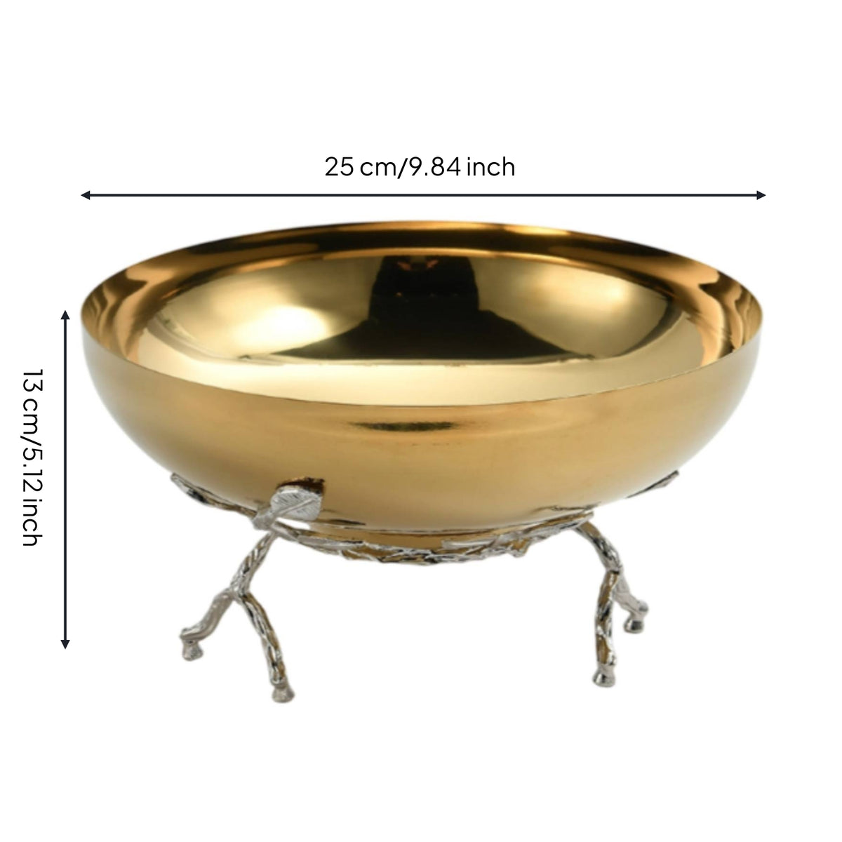Decorative Bowl with Branch Stand Gold-Toned Bowl with Stand Polished Centerpiece for Tabletop, Coffee Table