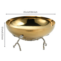 Decorative Bowl with Branch Stand Gold-Toned Bowl with Stand Polished Centerpiece for Tabletop, Coffee Table