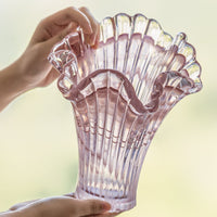 Pink Glass Vase Simple Design Pink Vase Wavy Rim for Living Room